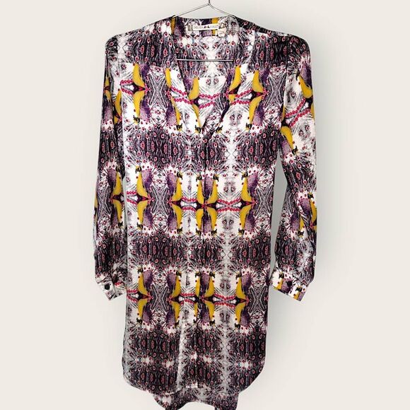 Chelsea & Violet Dress Sz XS Multicolored Peacock Silky Red Brown Side Sequins - Picture 1 of 13
